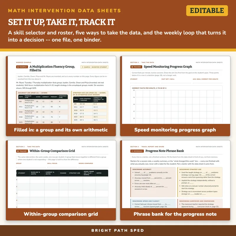 Math Intervention Progress Monitoring Data Sheets Editable, image 3 of 4