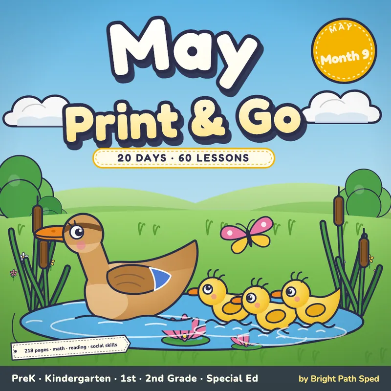 May Print and Go Month 9 SPED Lesson Plans Math Reading Social Skills, image 1 of 4