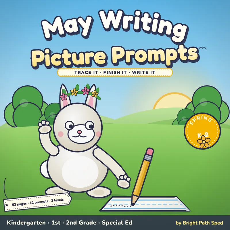 May Writing Picture Prompts with Word Bank and Sentence Starters, image 1 of 4