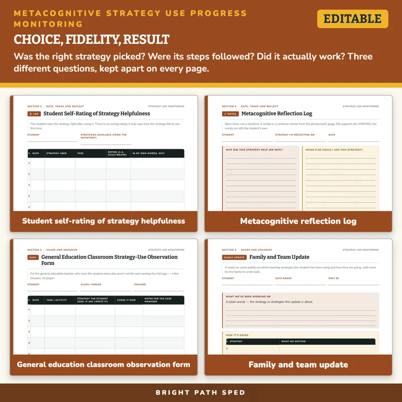Metacognitive Strategy Use Progress Monitoring Data Sheets Editable, image 3 of 4