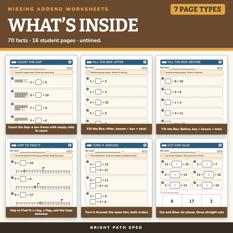 Missing Addend Worksheets Within 20, image 2 of 4