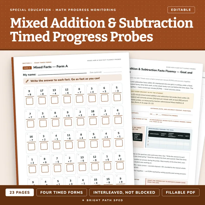 Mixed Addition & Subtraction Facts Fluency Probes, image 1 of 4