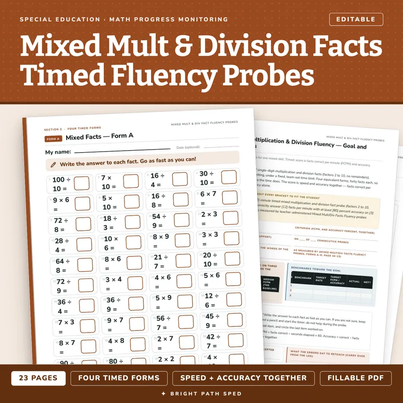Mixed Multiplication & Division Facts Fluency Probes, image 1 of 4