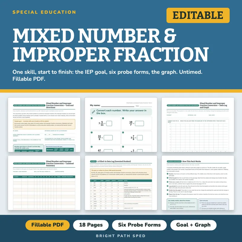 Mixed Number and Improper Fraction Conversion Progress Monitoring Probes, image 1 of 4