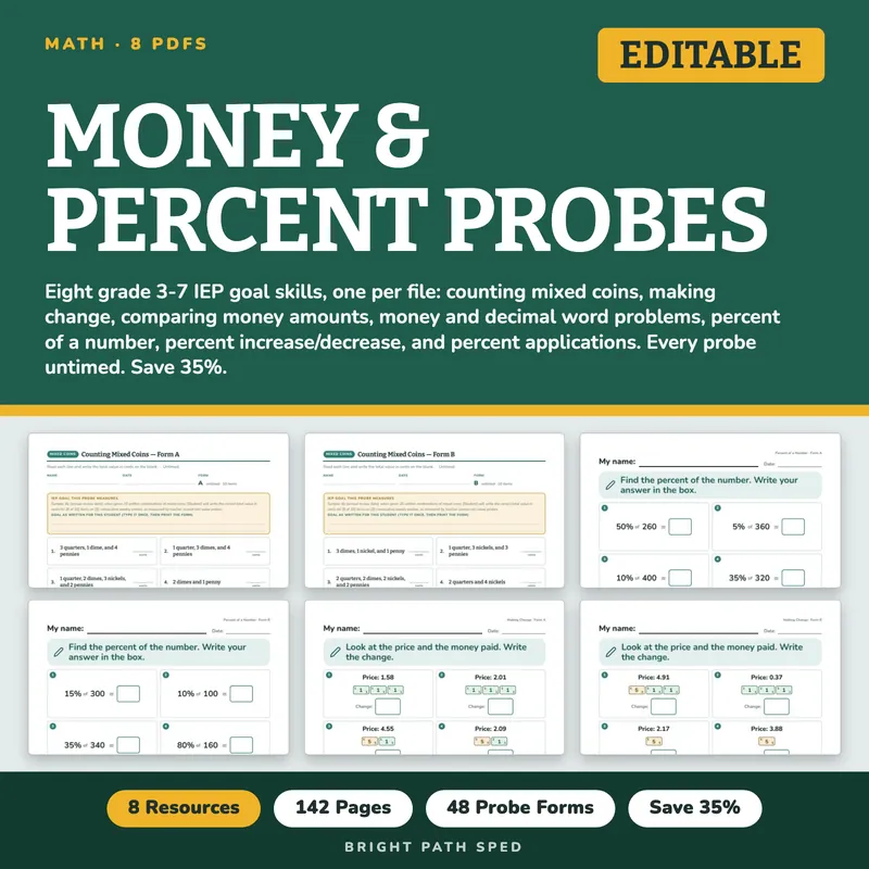 Money and Percent Applications Progress Monitoring Probes Bundle, image 1 of 3