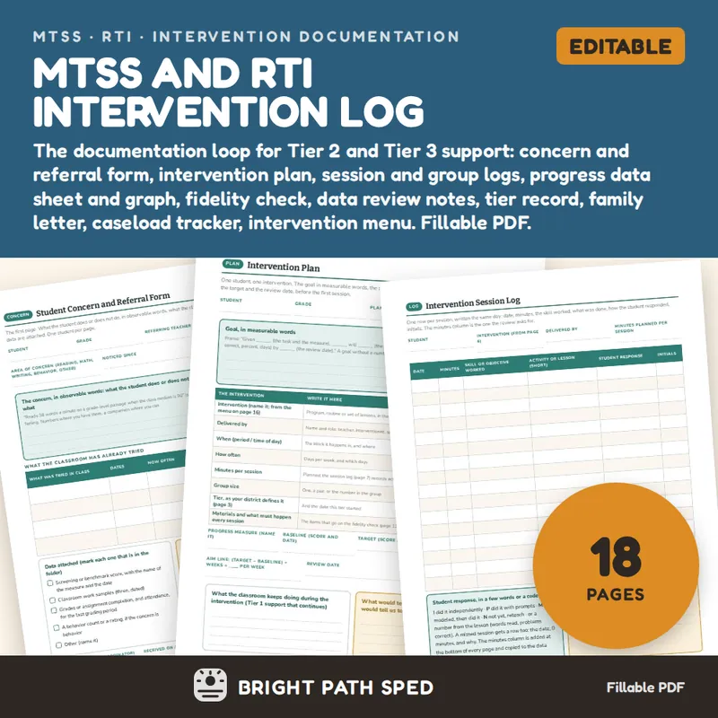 MTSS RTI Intervention Log Editable, image 1 of 4