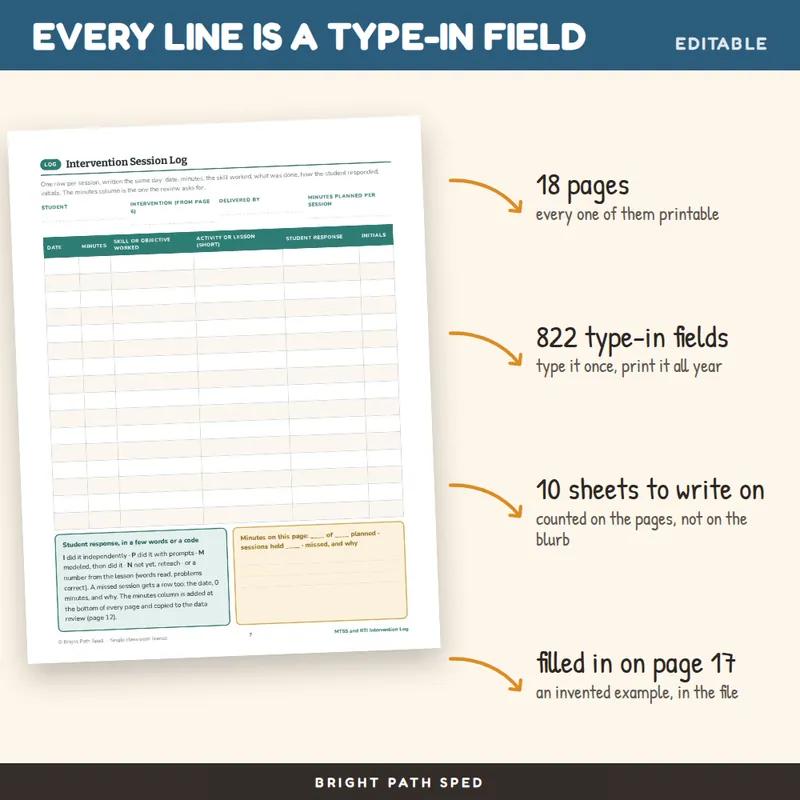 MTSS RTI Intervention Log Editable, image 2 of 4