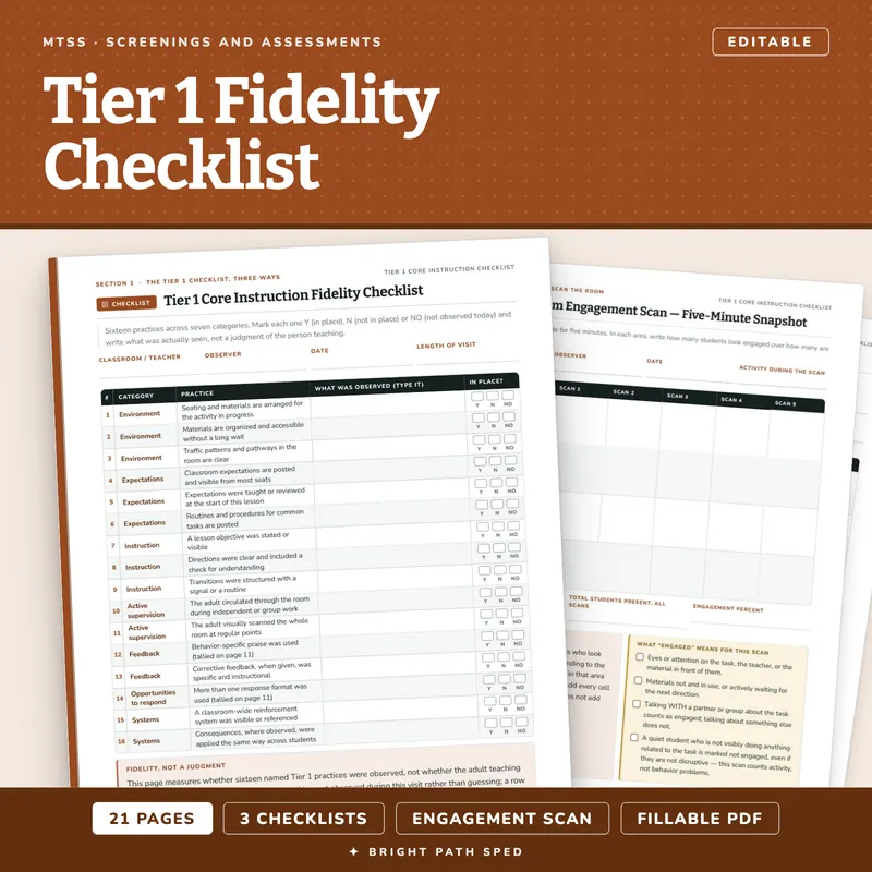MTSS Tier 1 Fidelity Checklist Editable, image 1 of 4