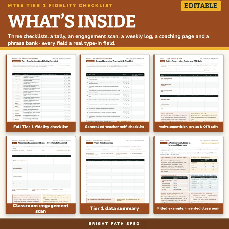 MTSS Tier 1 Fidelity Checklist Editable, image 2 of 4