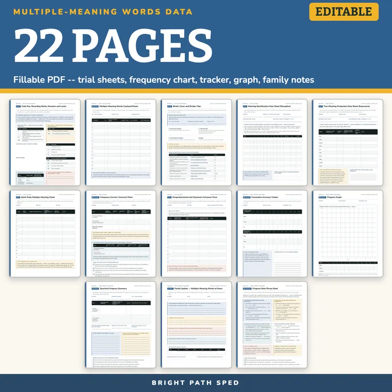 Multiple-Meaning Words Progress Monitoring Data Sheets Editable, image 4 of 4