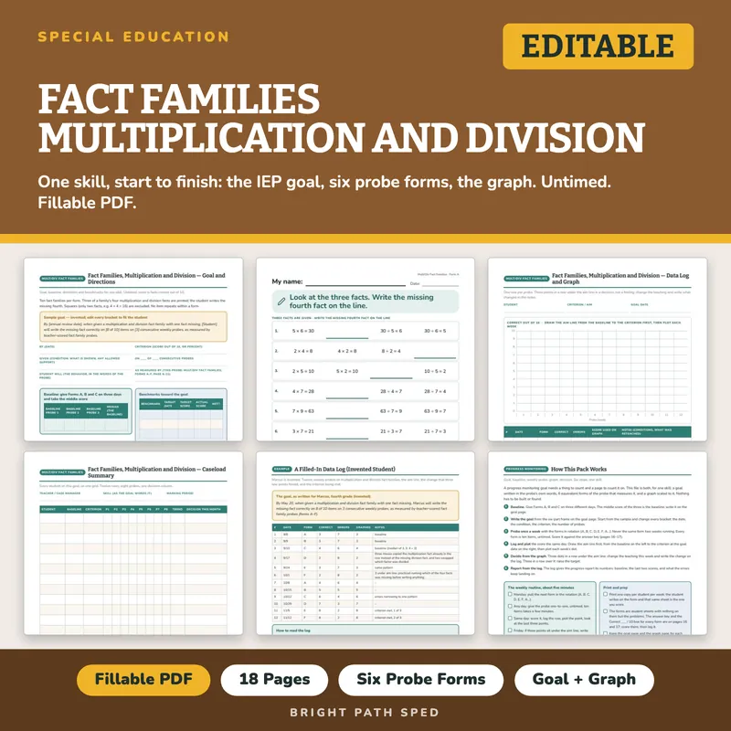 Multiplication and Division Fact Families Progress Monitoring Probes, image 1 of 4