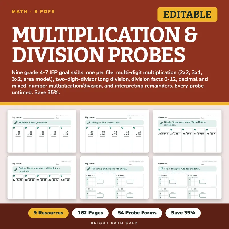 Multiplication and Division Skills Progress Monitoring Probes Bundle, image 1 of 3