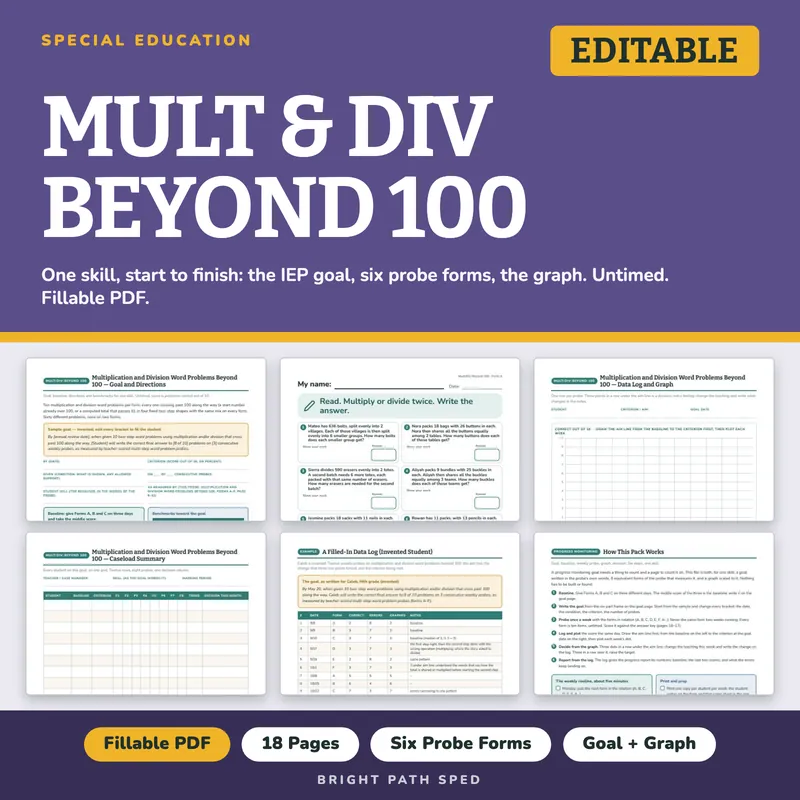 Multiplication and Division Word Problems Beyond 100 Progress Probes, image 1 of 4