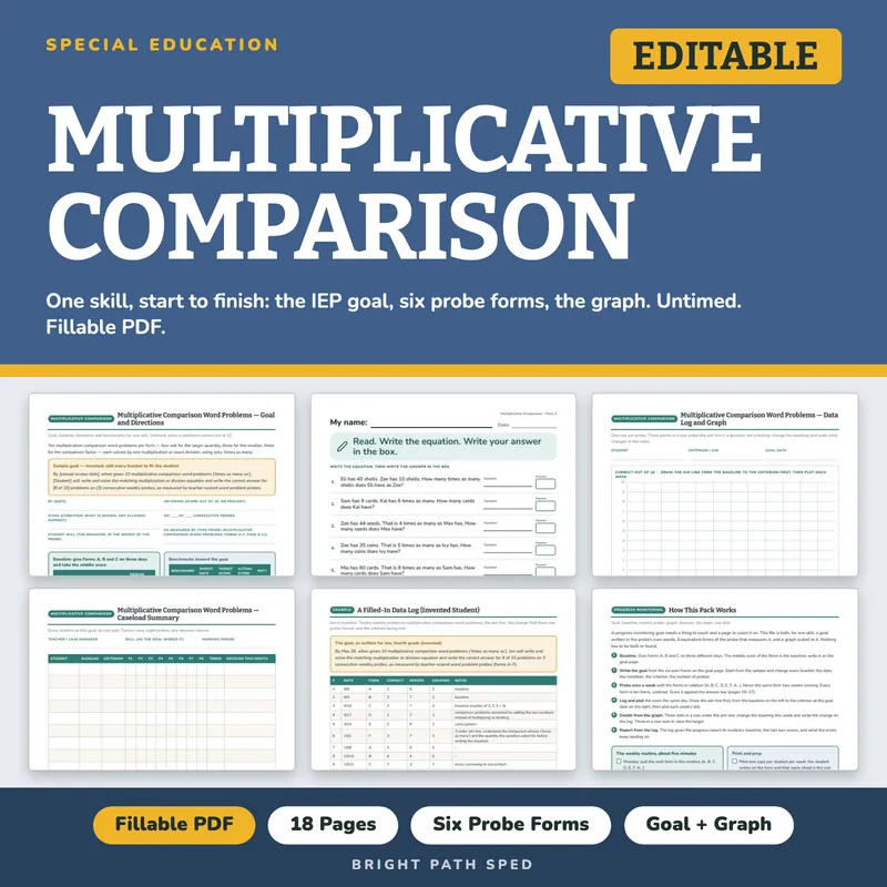 Multiplicative Comparison Word Problems Progress Monitoring IEP Probes, image 1 of 4