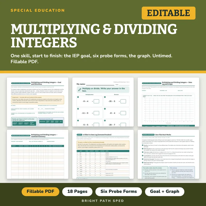 Multiplying and Dividing Integers Progress Monitoring Probes, image 1 of 4