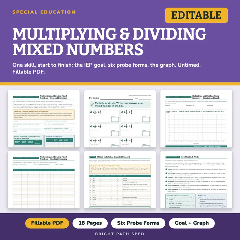 Multiplying and Dividing Mixed Numbers Progress Monitoring Probes, image 1 of 4