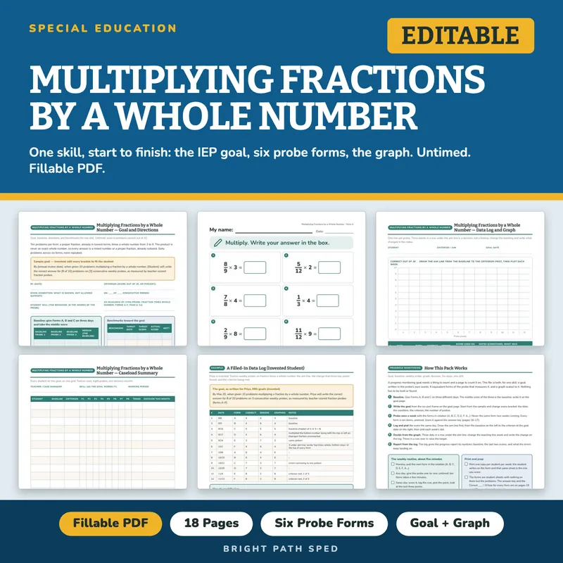 Multiplying Fractions by a Whole Number Progress Monitoring Probes, image 1 of 4