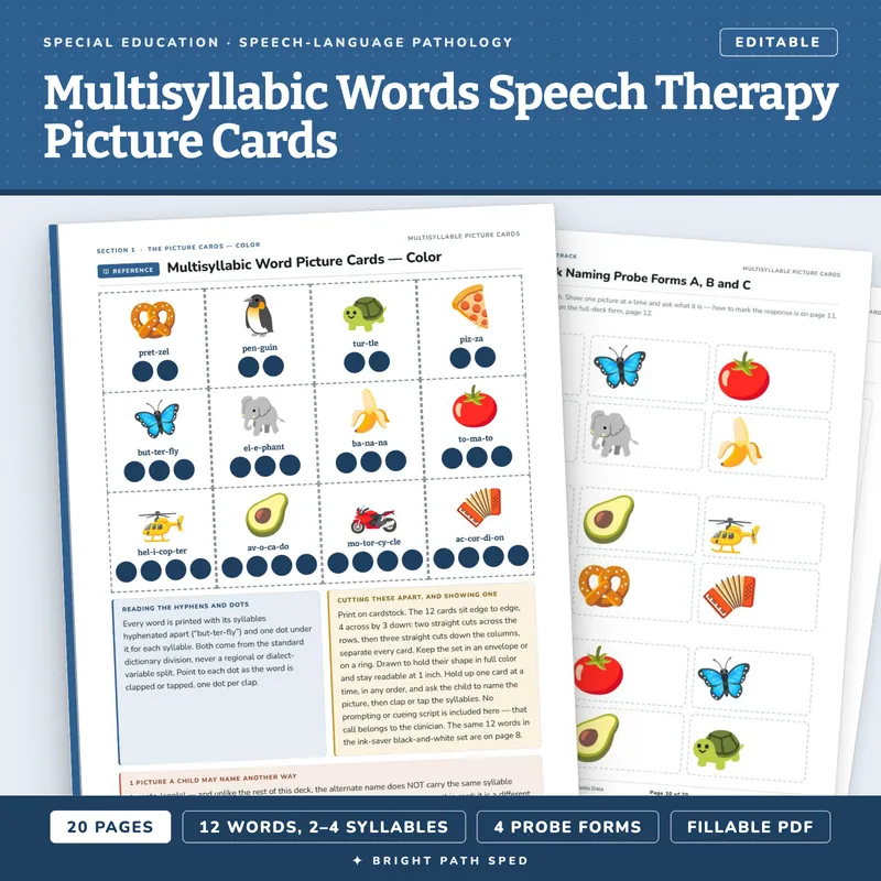 Multisyllabic Words Speech Therapy Picture Cards, image 1 of 4
