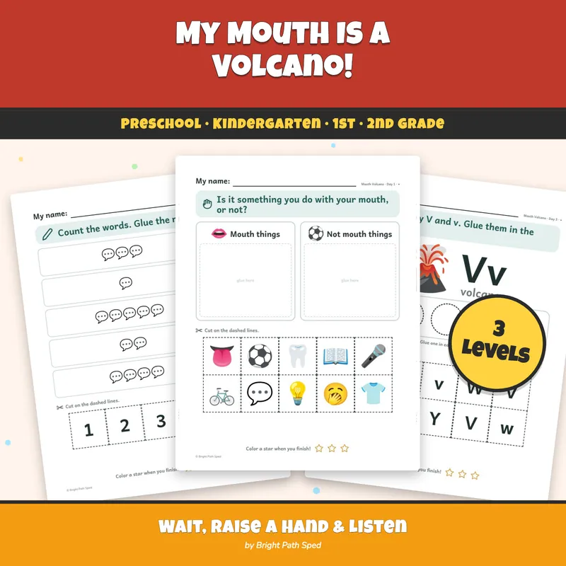 My Mouth Is a Volcano Book Companion Preschool Kindergarten 1st 2nd Special Ed, image 1 of 4