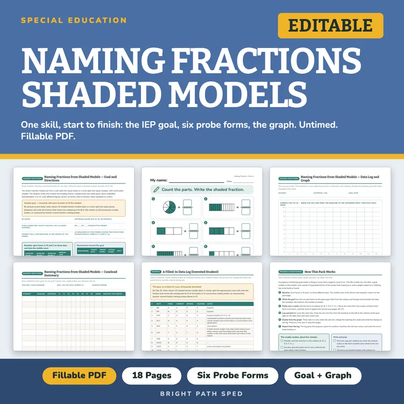 Naming Fractions Shaded Models Progress Monitoring Probes, image 1 of 4