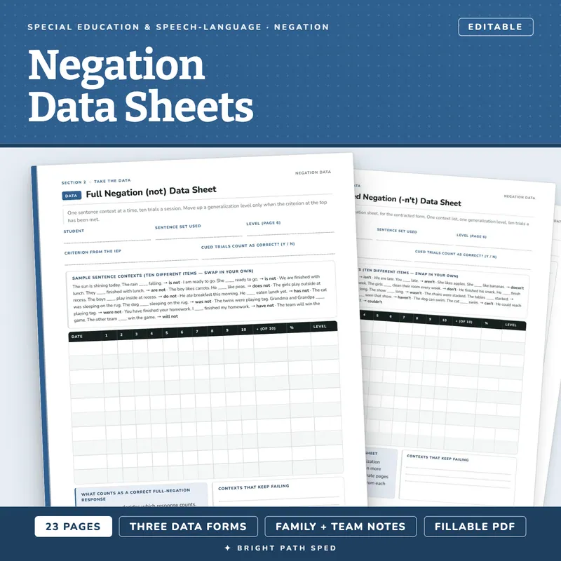 Negation Progress Monitoring Data Sheets Editable, image 1 of 4