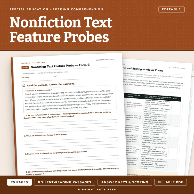 Nonfiction Text Features Probes Editable, image 1 of 4