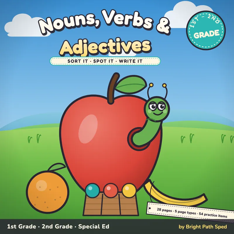 Nouns, Verbs, and Adjectives Sort Worksheets, image 1 of 4