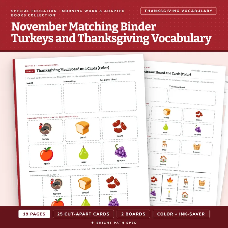 November Matching Binder: Turkeys and Thanksgiving, image 1 of 4