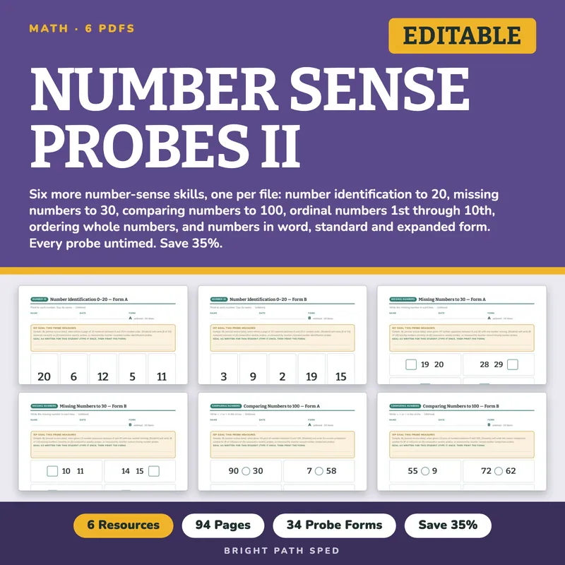 Number Sense Probes II Progress Monitoring Bundle, image 1 of 3