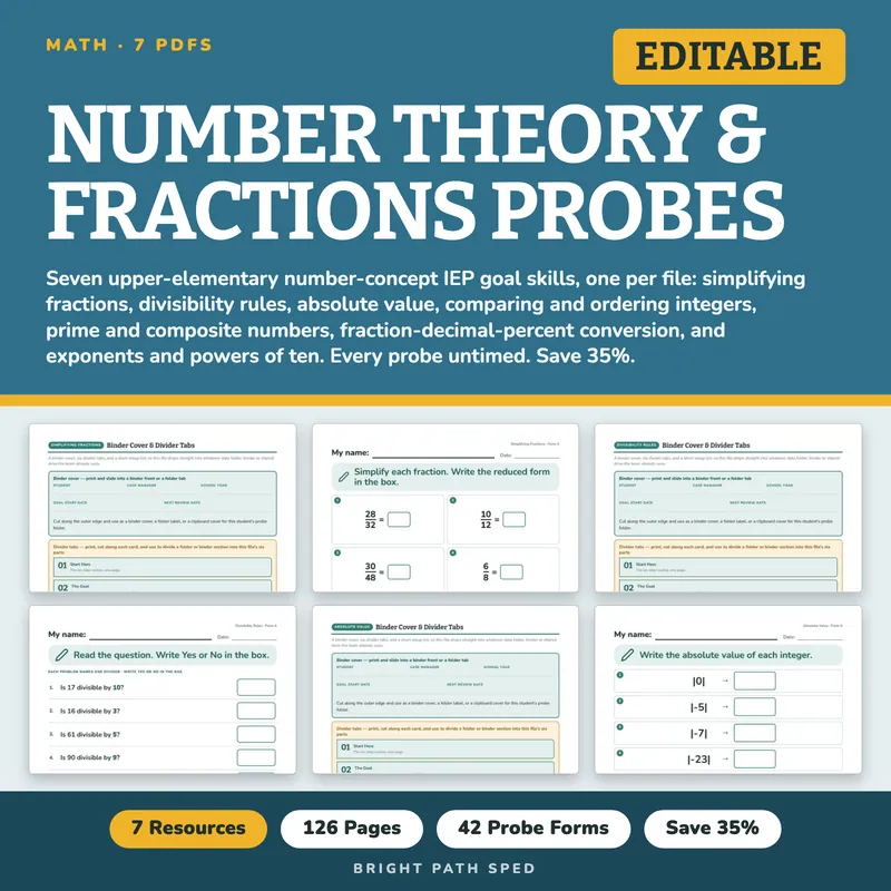 Number Theory and Fractions Progress Monitoring Probes Bundle, image 1 of 3