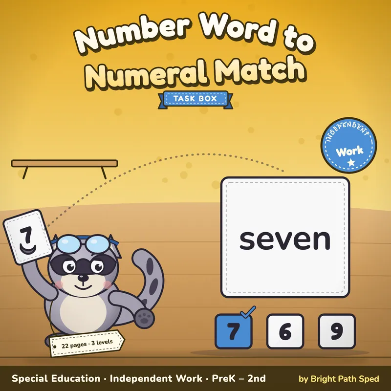 Number Word to Numeral Match Task Box, image 1 of 4