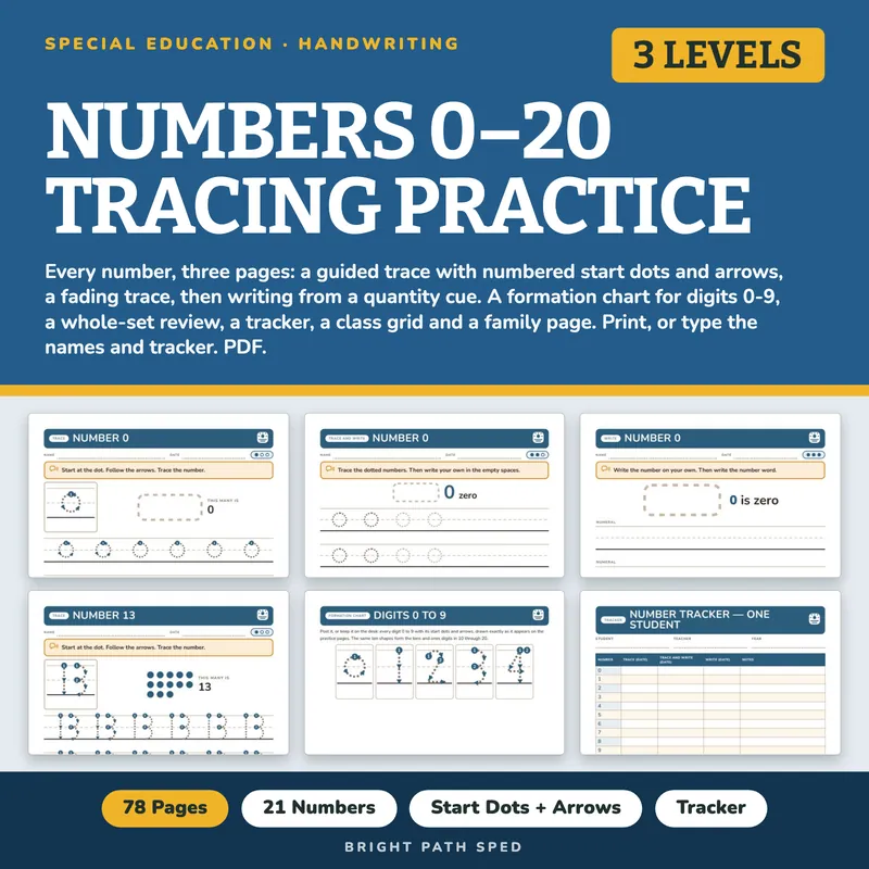 Numbers 0-20 Handwriting Tracing Practice, 3 Levels, image 1 of 4