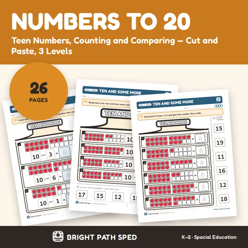 Numbers to 20 K-1 Cut and Paste, image 1 of 4
