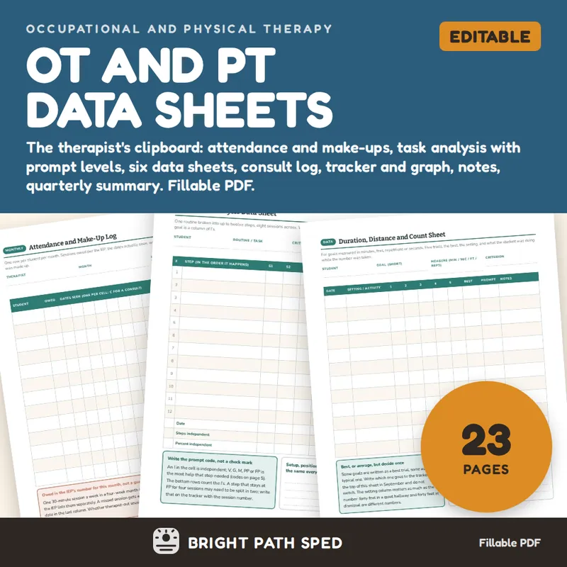 Occupational Therapy Physical Therapy Data Sheets Editable, image 1 of 4