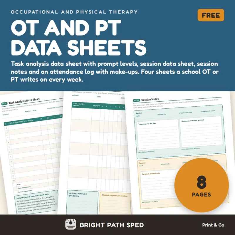 Occupational Therapy Physical Therapy Data Sheets FREE, image 1 of 4