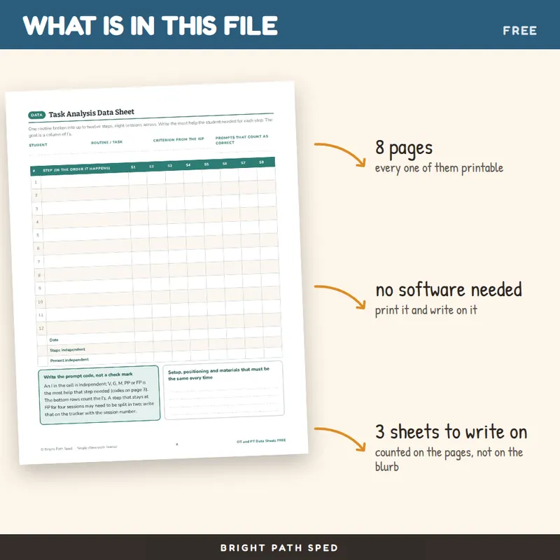 Occupational Therapy Physical Therapy Data Sheets FREE, image 2 of 4