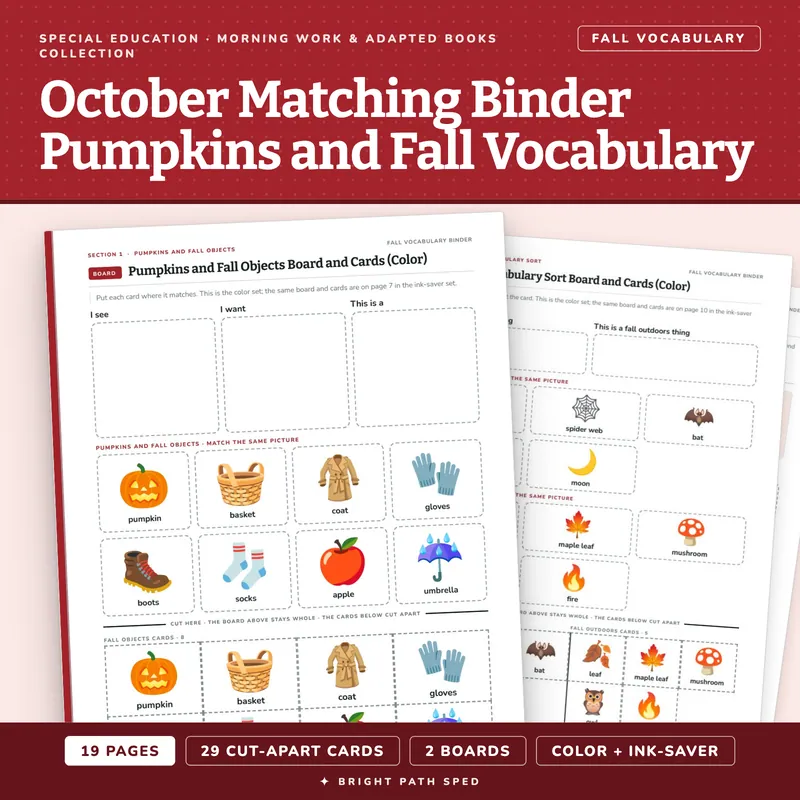 October Matching Binder: Pumpkins and Fall Vocabulary, image 1 of 4