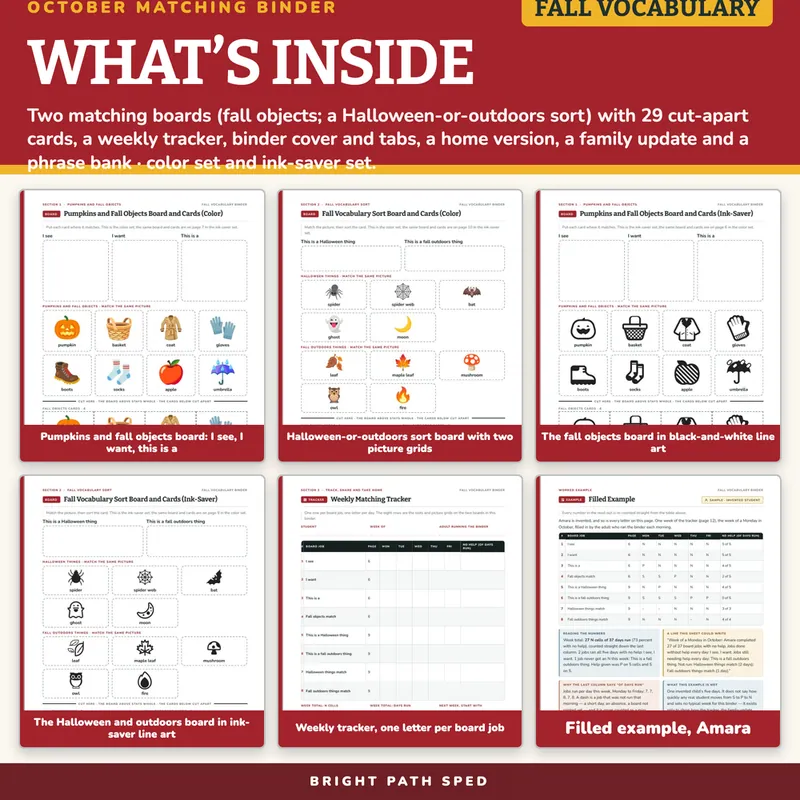 October Matching Binder: Pumpkins and Fall Vocabulary, image 2 of 4