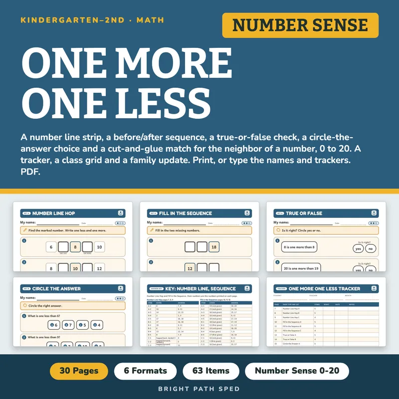 One More One Less Worksheets, image 1 of 4