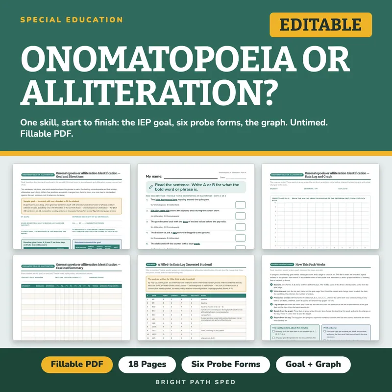 Onomatopoeia or Alliteration Progress Monitoring Probes, image 1 of 4