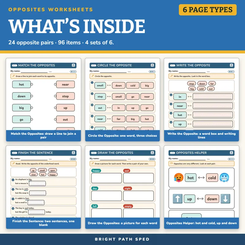 Opposites Worksheets, image 2 of 4