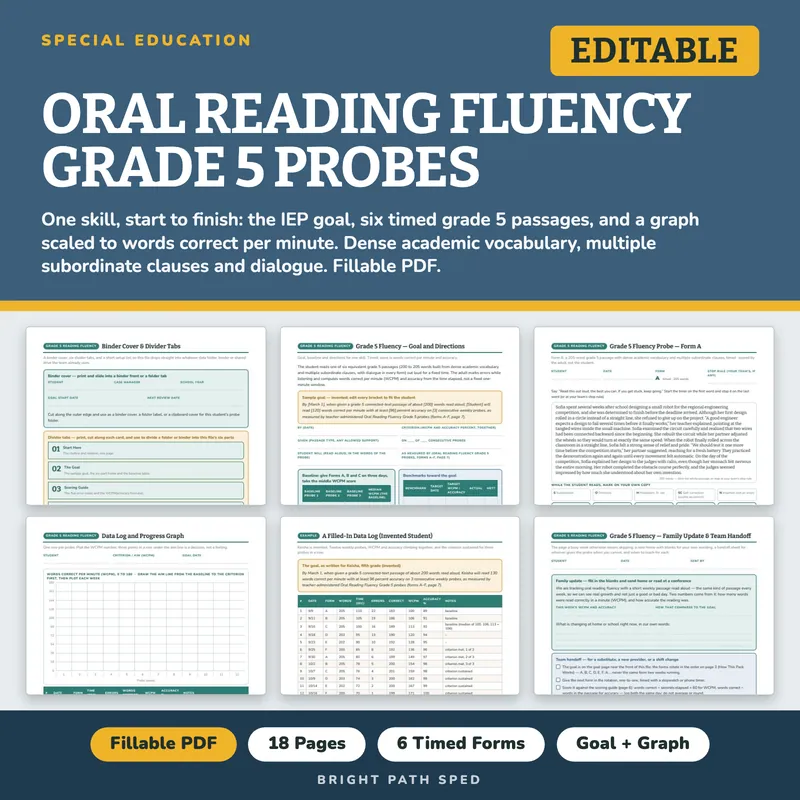 Oral Reading Fluency Grade 5 Probes, image 1 of 4
