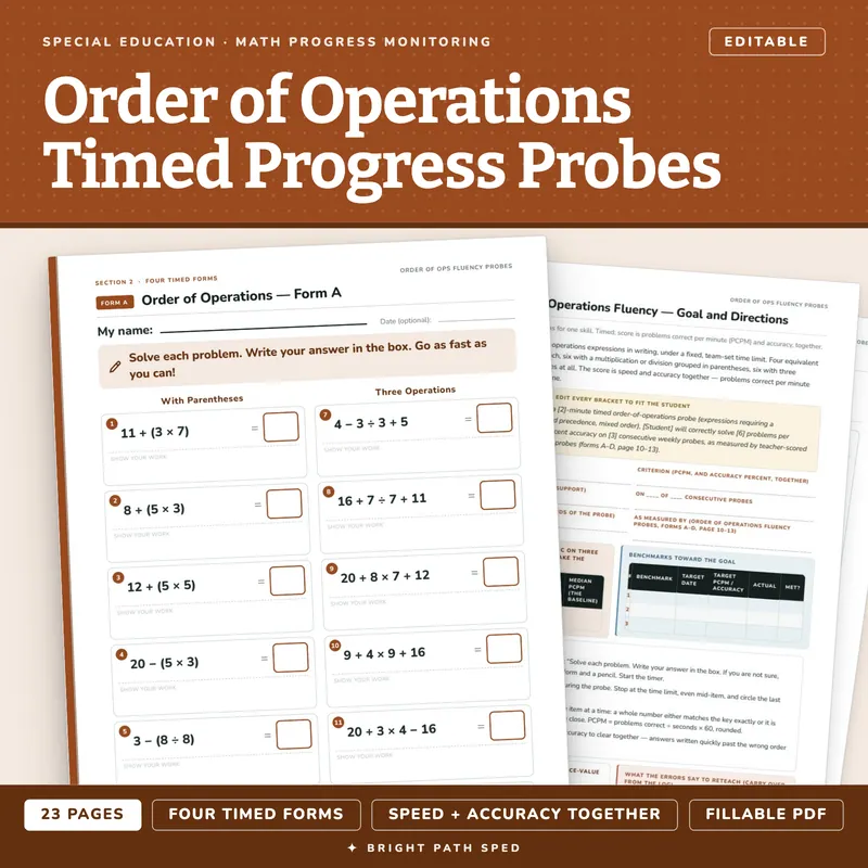 Order of Operations Fluency, Timed Progress Monitoring Probes, image 1 of 4