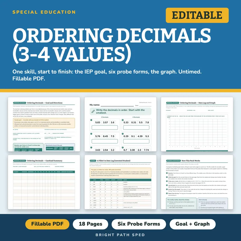Ordering Decimals (3-4 Values) Progress Monitoring Probes, image 1 of 4