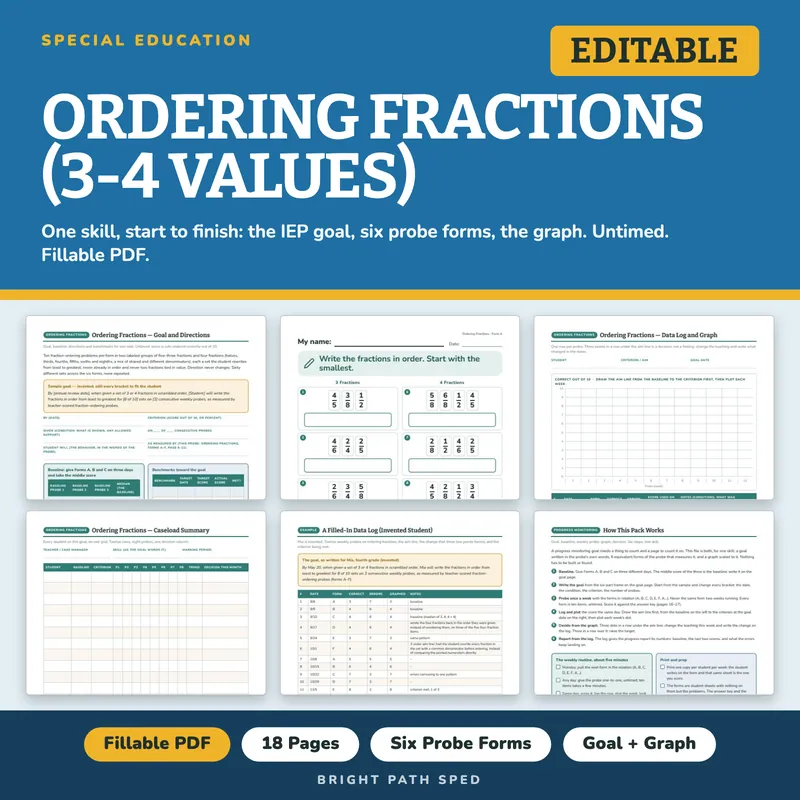Ordering Fractions (3-4 Values) Progress Monitoring Probes, image 1 of 4