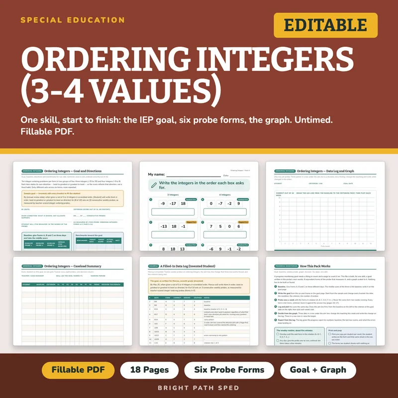 Ordering Integers (3-4 Values) Progress Monitoring Probes, image 1 of 4