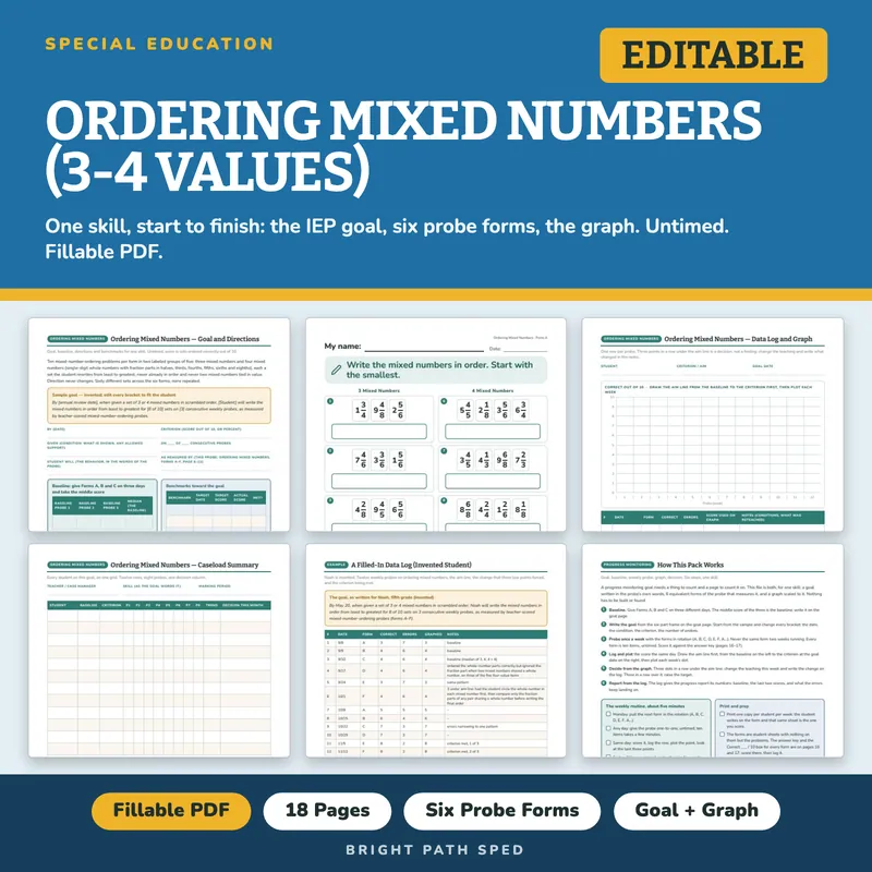 Ordering Mixed Numbers (3-4 Values) Progress Monitoring Probes, image 1 of 4