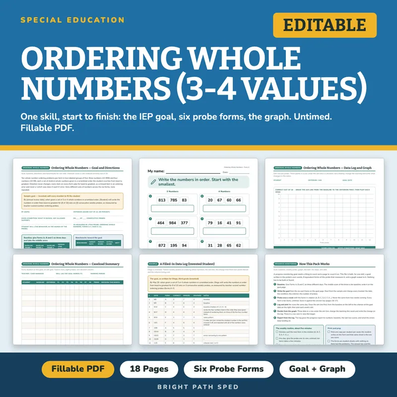 Ordering Whole Numbers (3-4 Values) Progress Monitoring Probes, image 1 of 4