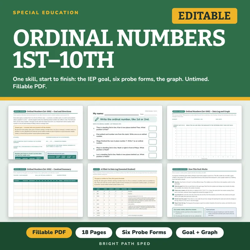Ordinal Numbers 1st-10th Progress Monitoring Probes, image 1 of 4