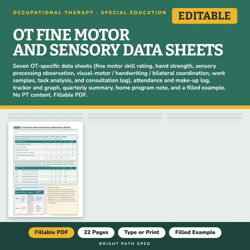 OT Fine Motor and Sensory Progress Monitoring Data Sheets, image 1 of 4